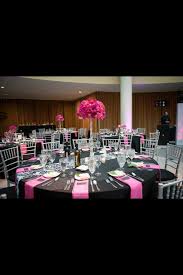 Black And Silver Wedding Pin By Latoya Greene On Wedding Black Tablecloth Wedding Pink Black Weddings Fuschia Wedding