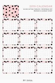 Calendar 2019 Printable Pink Wall Calendar Dots Desk Calendar Sizes A3 Letter Tabloid Digital File Instant Download Byinmaprintables Calendar