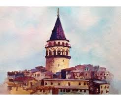 Bonvagon Sanat Galata Kulesi Resimler Tablolar Suluboya Resimler