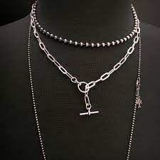 Bright Silver Oval Link Chain Toggle Necklace Shiny Silver Etsy Chain Link Necklace Necklace Chain Necklace