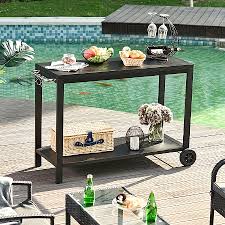 Mais quand on est le cuisinier, pouvoir la poser sur une desserte la rend encore plus pratique ! Desserte De Jardin Desserte Pour Plancha Chariot De Service A Roulettes Multi Rangements Dim 128l X 46l X 86h Cm Acier Noir Au Meilleur Prix E Leclerc