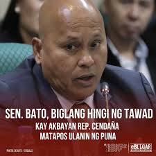 Humingi ng paumanhin si Senador Ronald "Bato" Dela Rosa nitong Linggo para  sa kanyang naging pahayag laban kay Congressman Perci Cendaña, at inako ang  buong responsibilidad sa kanyang mga ginawa. Aniya, “The