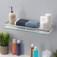 Check spelling or type a new query. Floating Wall Mount Tempered Glass Bathroom Shelf With Brushed Chrome Rail Today