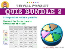 It's like the trivia that plays before the movie starts at the theater, but waaaaaaay longer. Quiz Bundle 2 5 Trivial Pursuit Style Quizzes By Mrmalarkey Tpt
