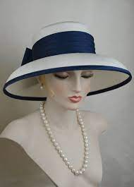 Ladies Elegant Navy Blue Silk Satin Straw Hat Couture Hat Designer Hat Hats For Women Couture Hats Stylish Hats