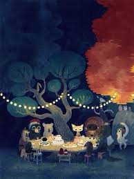 Animals Birthday Party Night In The Forest Illustration Whimsical Art Forest Illustration Animal Illustration