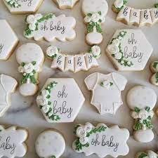 Floral Baby Shower Cookies 2 Dozen Oh Baby White Roses Etsy In 2021 Baby Shower Cookies Baby Shower Cookies Neutral Baby Shower Biscuits
