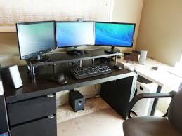 Triple Monitor Stand Ikea Hackers Monitor Stand Ikea Ikea Computer Desk Home Office Setup