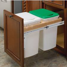 You will most likely find a waste bin organizer with the right dimensions and capacity as you can get this waste bin system with one, two, three, and four bins. Rev A Shelf Double Pull Out Waste Bins For Framed Cabinet 27 50 Quart 6 75 12 5 Gallon Kitchensource Com