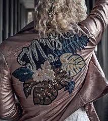 Applique Custom Leather Jacket Long Sleeve Wedding Dress Backless Leather Jacket Wedding Vintage Wedding Dress Boho