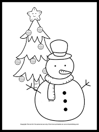 Green trees are so last year. Freebie Cute Snowman With Christmas Tree Coloring Page The Art Kit