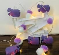 Purple Hippo Pom Poms LED String Lights Battery-Operated Indoor Bedroom  Hippo Theme Fairy Lights