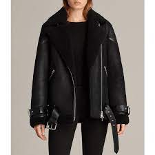 Allsaints Hawley Oversized Shearling Jacket 93 830 Rub Liked On Polyvore Featuring Outerwear Jack Shearling Jacket Leather Jackets Women Jackets For Women