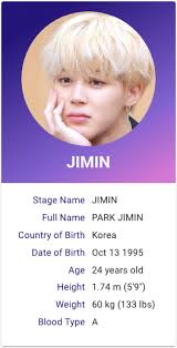 Discover its members ranked by popularity, see when it formed, view trivia, and more. Park Jimin Bts Profile Bts Ages Bts Jimin Bts Name