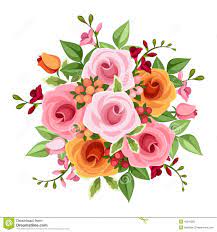 Bouquet Roses Freesia Flowers Vector Illustration Pink Orange Green Leaves White Background 49916362 Jpg 130 Rose Flower Pattern Flower Drawing Vector Flowers