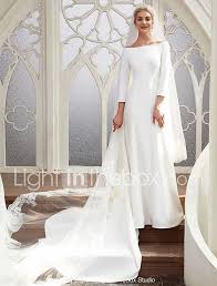 A Line Wedding Dresses Bateau Neck Chapel Train Satin 3 4 Length Sleeve Elegant With 2020 Royal Style 2020 Us 179 99 Online Wedding Dress Lace Mermaid Wedding Dress Fairy Wedding Dress