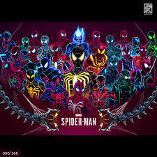 Worked On This Spider Man Ps4 Suits Artwork Series For 23 Days One Everyday Ended Combining Them Into On Spiderman Comic Art Spiderman Marvel Characters Art