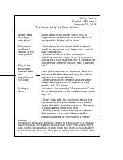 Short stories literature section #10 the dinner party: Dinner Party Essay Questions Wgs 100 01 02 The Dinner Party Assignment Dinner 1 Part One With Your Small Group From Class Plan A Dinner Together At Course Hero