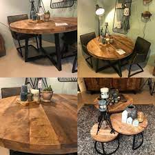 ronde eettafel industrieel doorsnede 130 en 150 cm passend bijzettafels rond onder elkaar te schuiven ronde eettafel tafel industrieel moderne eettafel