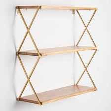 A sturdy shelf keeps your treasured belongings safe and organized. Natural Wood And Gold 3 Tier Wall Shelf By World Market In 2021 Wall Shelves Gold Wood Gold Shelves