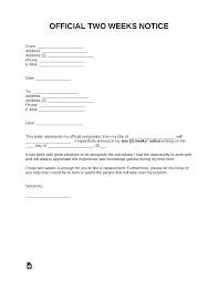 Please accept this letter as formal notification that i am resigning from my position as account executive with marketing media. Free Two Weeks Notice Letter Templates Samples Pdf Word Eforms