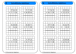 2 summanden, summe fehlt (3. Freiarbeit Kartchen Schriftliche Addition Klasse 3 Grundschul Ideenbox