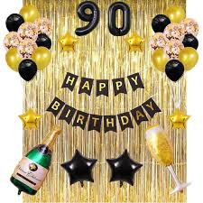 Black And Gold Party Decorations 90th Birthday Party Decorations 90th Party Supplies 90 Number Black Gold Happy Birthday Banner And Balloons Gold Foil Curtain In 2020 40th Birthday Party Decorations Happy Birthday Party Decorations 50th Birthday Party Decorations