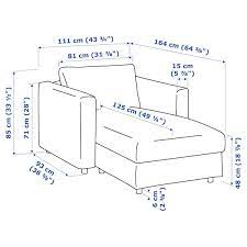 The outline sectional with chaise has an overall height of 27.5 (70 cm), length of 103.25 (262 cm), and depth of 56 (142 cm). Finnala Chaise Gunnared Beige Ikea