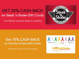 Choose a plastic gift card or egift card. Expired Mygiftcardsplus Get 20 Cashback On Steak N Shake Gift Cards 15 On Charity Choice Gift Cards Gc Galore