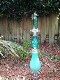 Upcycled Glassware Garden Totem Seahorse Glass Garden Art Garden Totem Garden Art