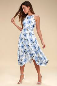 Zahara Blue And White Floral Print Midi Dress Lulus Picked From Lulus Com Zahara Blue And White Floral Pr Printed Midi Dress Floral Print Midi Dress Dresses