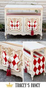 Whimsical Furniture Red And White Harlequin Tracey S Fancy Furniture Furnituremakeo Whimsical Furniture Funky Painted Furniture Whimsical Painted Furniture