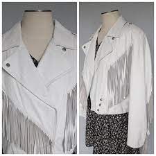 White Leather Fringe Jacket Bermans Wilson Leathers M L O S 85 00 Via Etsy Fringe Leather Jacket Fringe Jacket Leather Fringe