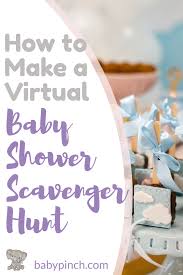 A Baby Shower Scavenger Hunt With A Modern Twist Baby Pinch In 2020 Virtual Baby Shower Games Virtual Baby Shower Ideas Virtual Baby Shower