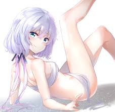 explicit, artist:sunhyun, 10s, 1girl, bangs, bare arms, bare legs, bare  shoulders, black ribbon, blue eyes, blush, breasts, closed mouth,  commentary, feet out of frame, hair between eyes, hair ribbon, head tilt,  hentai,