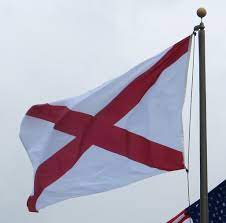 This flag can be any type of rectangle (even a square) but the crimson bars must be six inches wide. Alabama State Flag