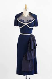 R E S E R V E D Vintage 1940s Dress 40s Dress Navy Blue Beaded Illusion Neckline Evening Dress With Hip Swag Custom Designer Couture Vintage Dresses 1940s Dresses 1940s Fashion