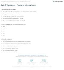 There are three types of poetry in english, which include narrative, dramatic, and lyrical. Quiz Worksheet Poetry As Literary Form Study Com
