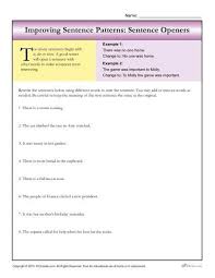 Sentence Patterns Sentence Openers Writing Worksheets Fourth Grade Writing Sentences Sentence Examples