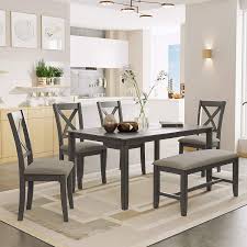 Walmart.com has been visited by 1m+ users in the past month Buy P Purlove 6 Piece Dining Table Set Wood Dining Room Table And 4 Chairs With Cushions 1 Bench With Cushion Retro Style Kitchen Table Set For 6 Persons Antique Gray Online In Indonesia B08fqzk57f