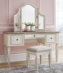 Lowest Price On Signature Design By Ashley Realyn Two Tone Vanity Mirror Stool Set B743 22 Shop Today Furniture White Vanity Ashley Furniture