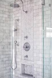 The floor is 1″ x 2″ in the herringbone pattern and is in the color marshmallow. Herringbone Subway Tile Shower Design Ideas