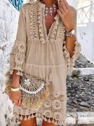 Women Summer 3 4 Sleeve V Neck Holiday Boho Dresses Dresses Anniecloth Summer Dresses 1 Sundress V N In 2020 Boho Chic Dress Bohemian Style Dresses Lace Dress Boho