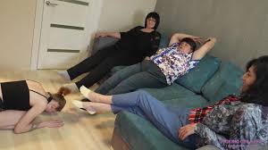 Licking Girls Feet - 1 Old Woman & 2 Matures Foot Slav