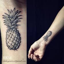 Pineapple Tattoo By Riki Kay Middleton Wrist Tattoo In Black And Grey Etching Style Pineapple Tattoo Pinapple Tattoos Tattoos