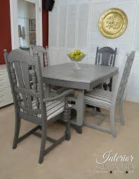 My grandparents had a similar table as their first dining room table. Painted Dining Room Set Dry Brushed Two Tone Gray Interior Frugalista