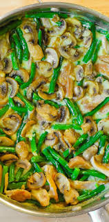 Green Beans And Mushroom Chicken Skillet Thanksgiving Recipe Chicken Recipes Bean Recipes Green Bean Recipes