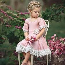 Girls Princess Lacework Flare Sleeve Flower Elegant Dress Pure Cotton Clothing 18m 7yrs Kids Dress Short Sleeve Summer Dresses Floral Party Dress
