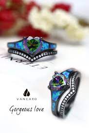 Mystic Topaz Blue Opal Black Engagement Ring For Women Vancaro Tsavorite Engagement Ring Yellow Gold Diamond Wedding Band Black Engagement Ring