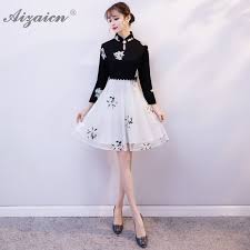 Check spelling or type a new query. Fashion Black White Embroidery Flower Cheongsam Modern Chinoise Short Qi Pao Women Traditional Chinese Dress Qipao Promotion Cheongsams Aliexpress